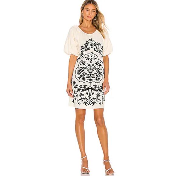 Free People Revolve Fiona Embroidered Mini Shift Dress Ivory Black Combo Size XS - Picture 1 of 14